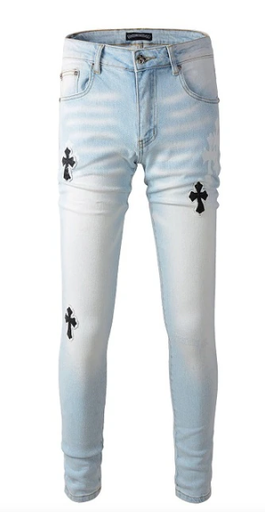 Chrome Heart Cross Patches Skinny Jeans