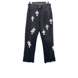 Chrome Heart Cross Stitched Lather Jeans